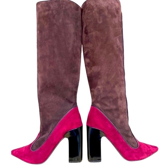 Fabrizio Viti *NIB* Farrah Suede Knee High Boots Brown & Bordeaux Sz 37 (6.5) - Picture 7 of 16